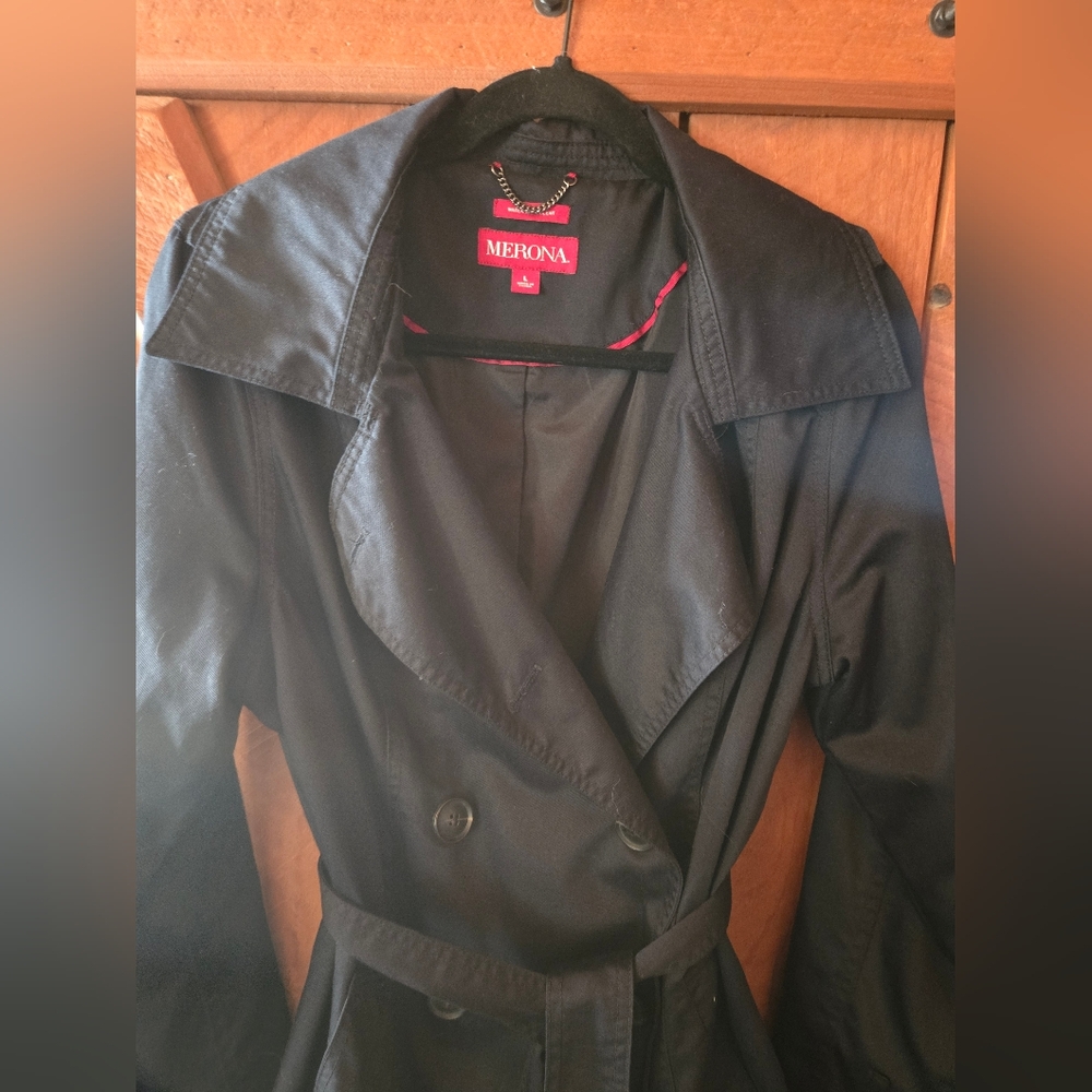 🖤 Y2K Merona Women’s Black Trench Coat – Size Large - Picture 2 of 9